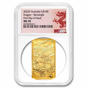 2022 AUS 1 oz Gold Dragon Rectangular Coin MS-70 NGC (FDI)