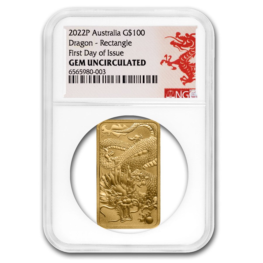 Buy 2022 AUS 1 oz Gold Dragon Rectangular Coin NGC Gem BU (FDI) | APMEX
