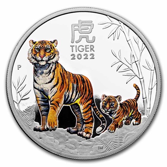 2022 AUS 1 oz Silver Lunar Tiger Proof Colorized (w/Box & COA)