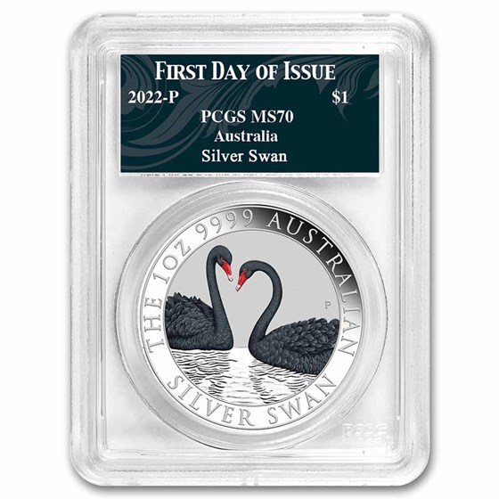 2022 AUS 1 oz Silver Swan Colorized MS-70 PCGS (FDI, Swan Label) 2022 AUS 1 oz Silver Swan Colorized MS-70 PCGS (FDI, Swan Label)