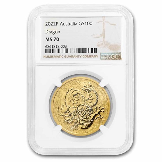 2022 Australia 1 oz Gold Chinese Myths & Legends Dragon NGC MS-70