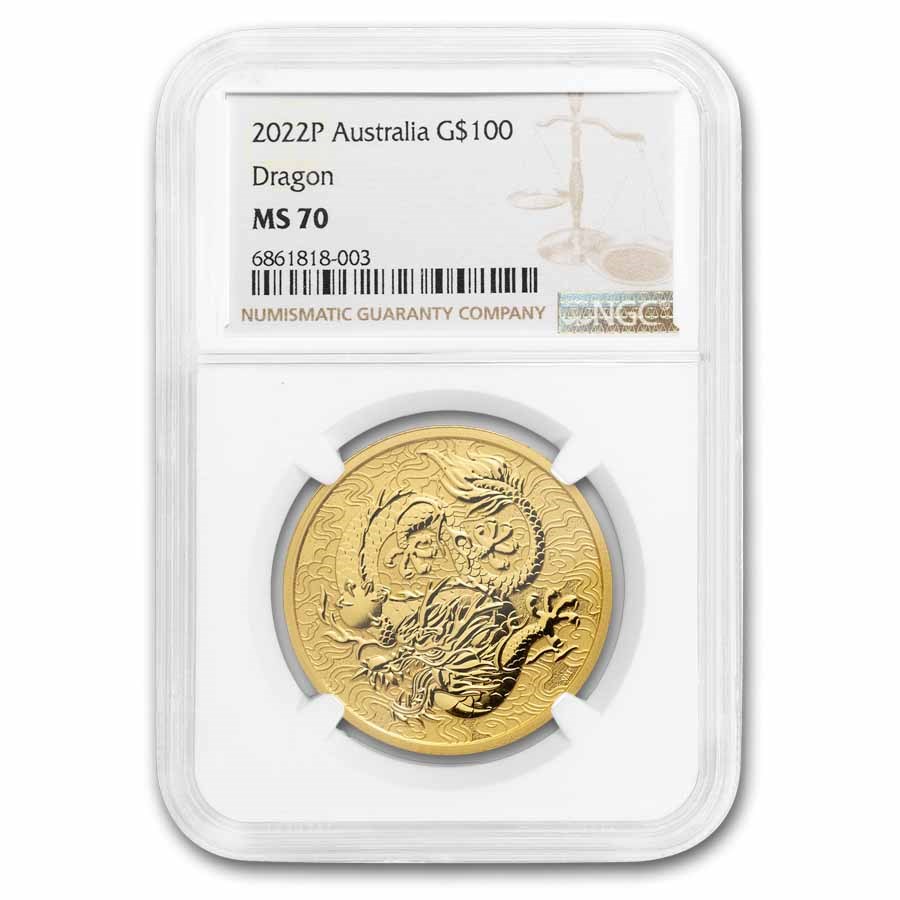 2022 Australia 1 oz Gold Chinese Myths & Legends Dragon NGC MS-70