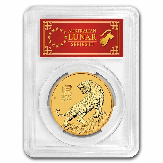 2022 Australia 1 oz Gold Lunar Tiger MS-70 PCGS (FS, Red Label)