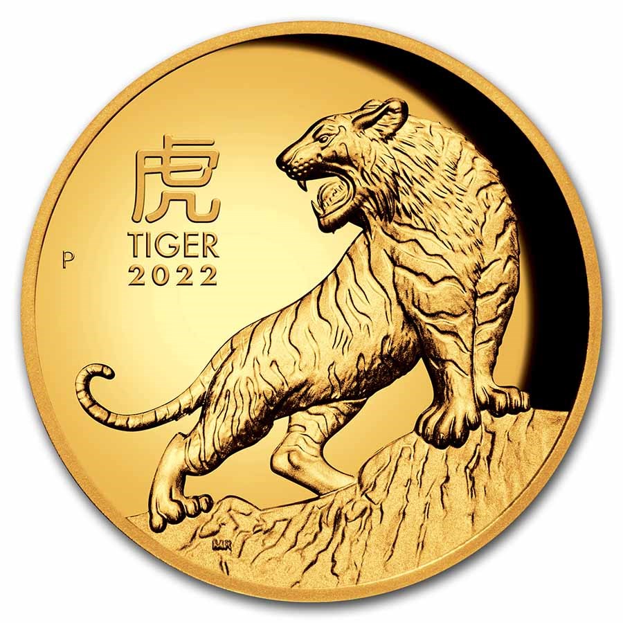 2022 Australia 1 oz Gold Lunar Tiger Proof (HR, Box & COA)