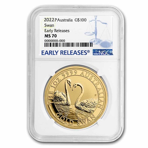 2022 Australia 1 oz Gold Swan MS-70 NGC (Early Release)