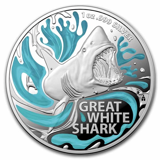 2022 Australia 1 oz Silver Great White Shark Colorized Proof