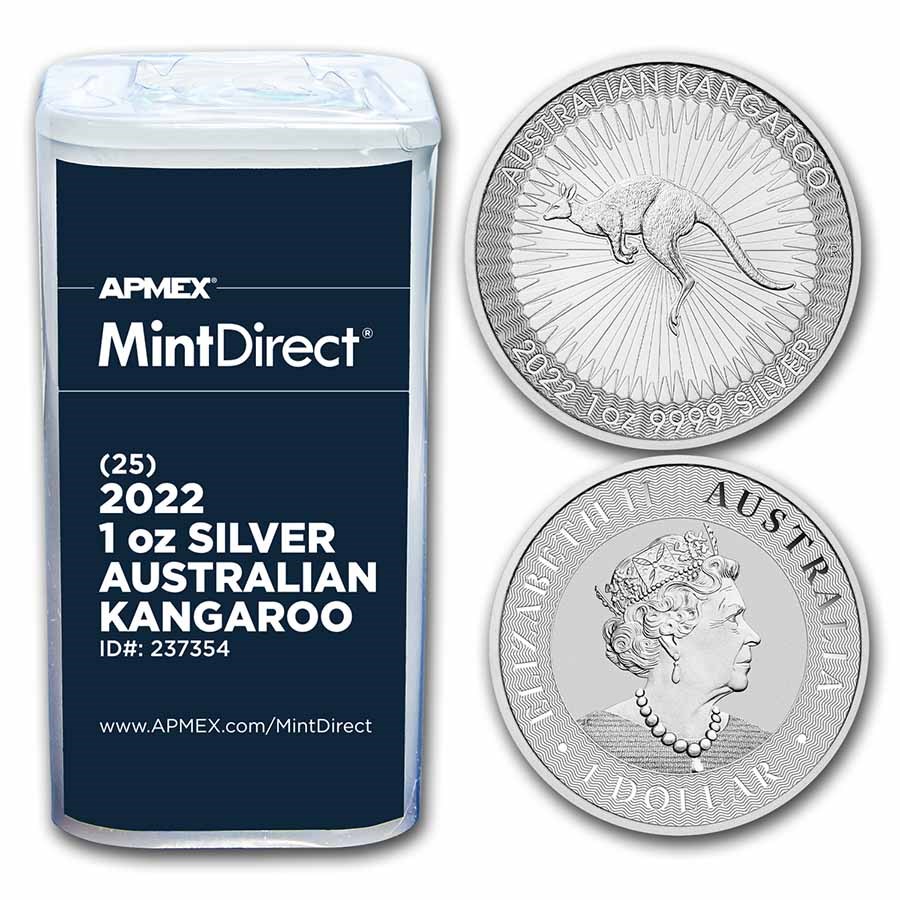 2022 Australia 1 oz Silver Kangaroo (25-Coin MintDirect® Tube)