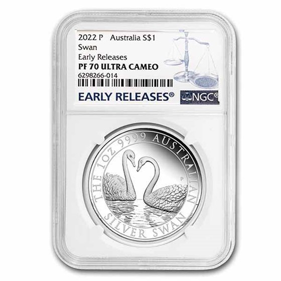 2022 Australia 1 oz Silver Swan PF-70 NGC (ER) 2022 Australia 1 oz Silver Swan PF-70 NGC (ER)