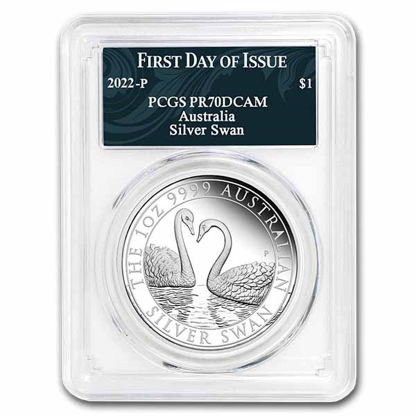 2022 Australia 1 oz Silver Swan PR-70 PCGS (FDI, Swan Label)