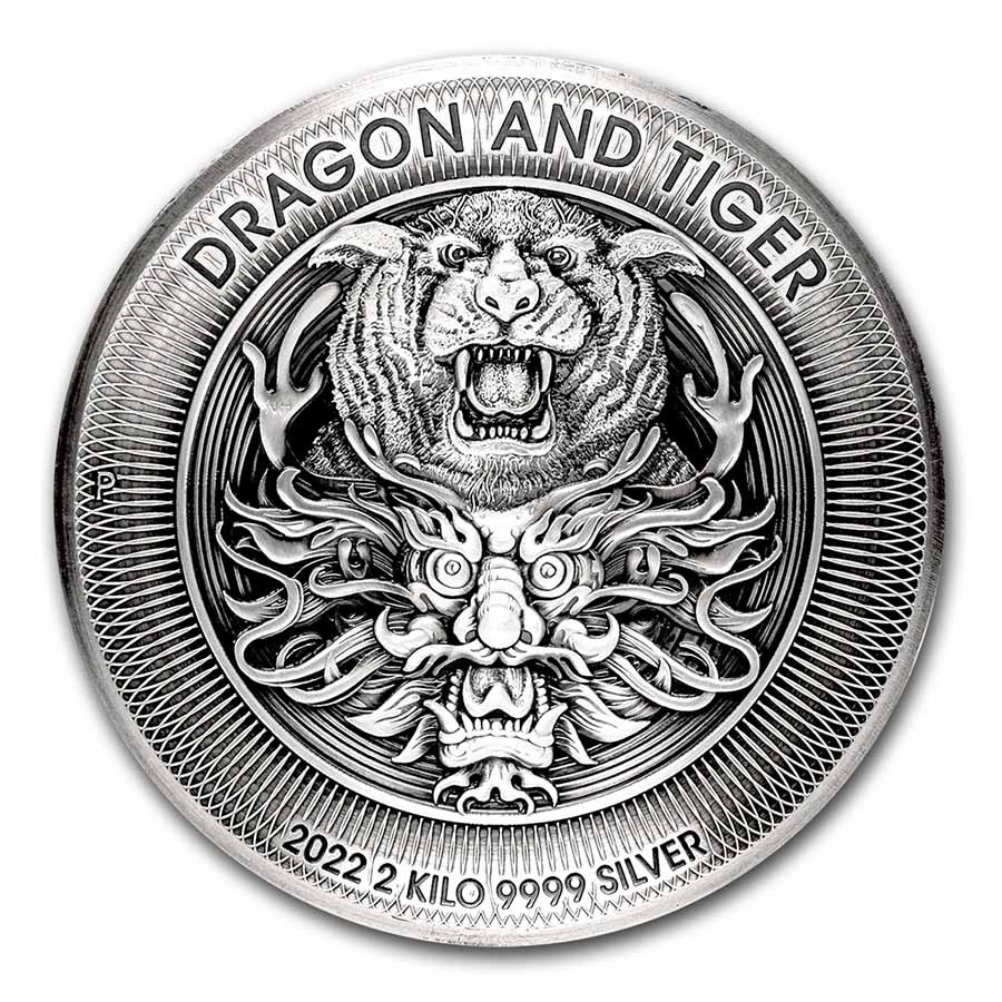 2022 Australia 2 kilo Silver Antiqued Dragon and Tiger Proof (HR)