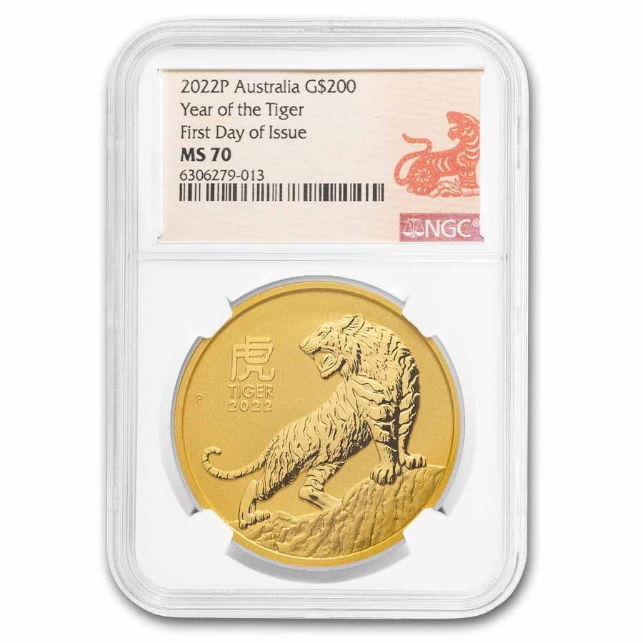 2022 Australia 2 oz Gold Lunar Tiger MS-70 NGC
