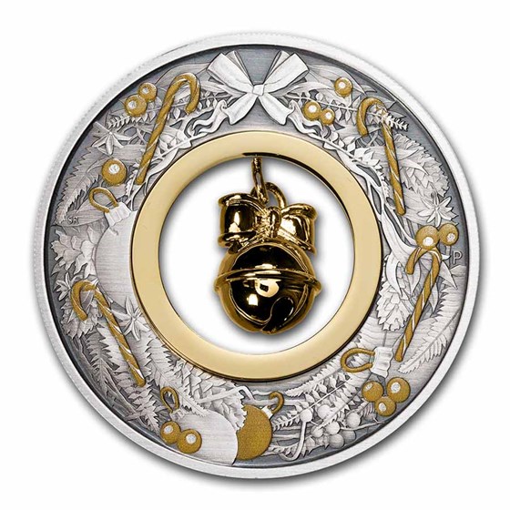 2022 Australia 2 oz Silver Christmas Jingle Bell Antiqued