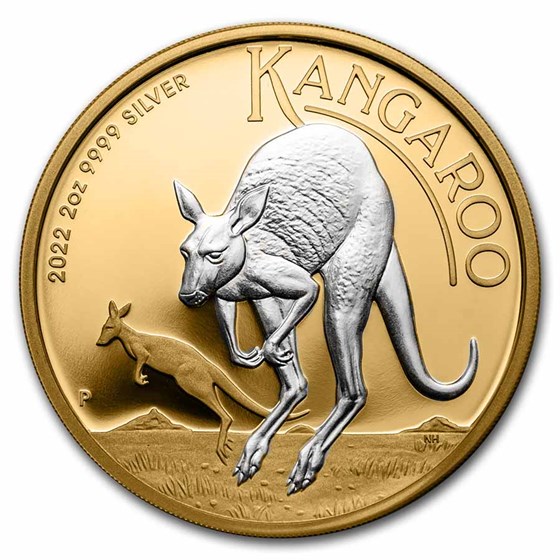 2022 Australia 2 oz Silver Kangaroo Proof (Gilded)