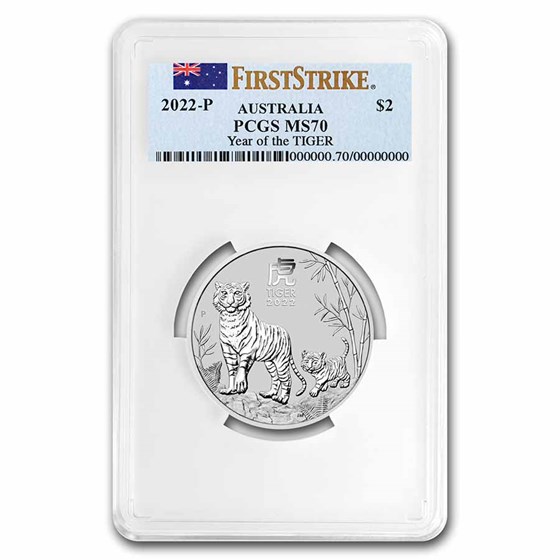 2022 Australia 2 oz Silver Lunar Tiger MS 70 (First Strike)