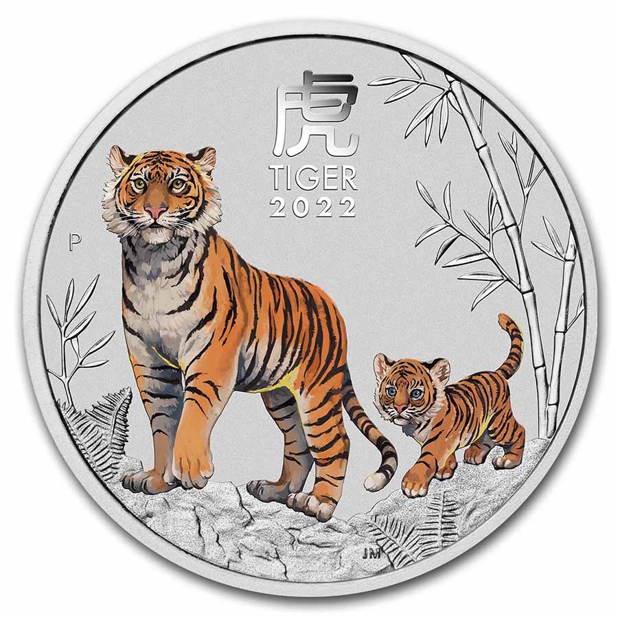 2022 Australia 5 oz Silver Lunar Tiger BU (Colorized, SIII)