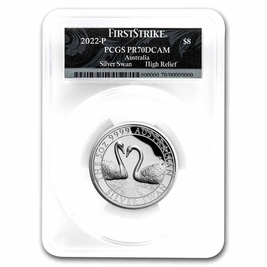 2022 Australia 5 oz Silver Swan PR-70 PCGS (FS, Swan Label)