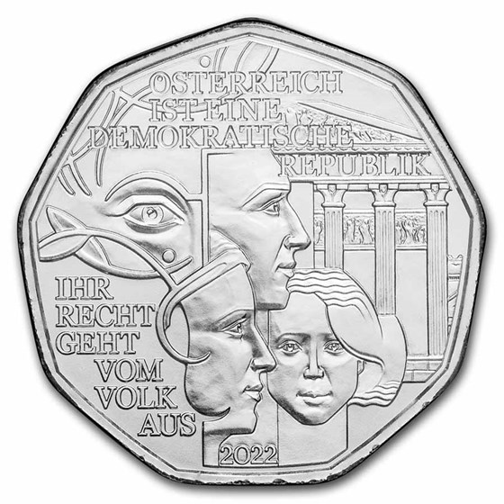 2022 Austria Silver €5 Democracy 2022 Austria Silver €5 Democracy