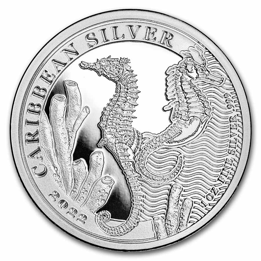 2022 Barbados 1 oz Silver Caribbean Seahorse BU