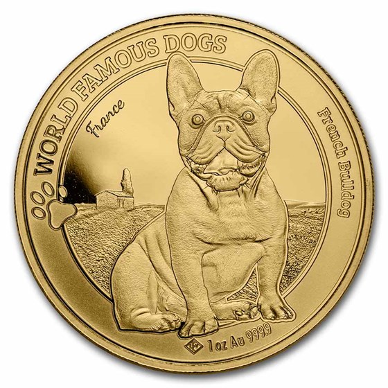 2022 Cameroon 1 oz Gold World Famous Dogs - French Bulldog