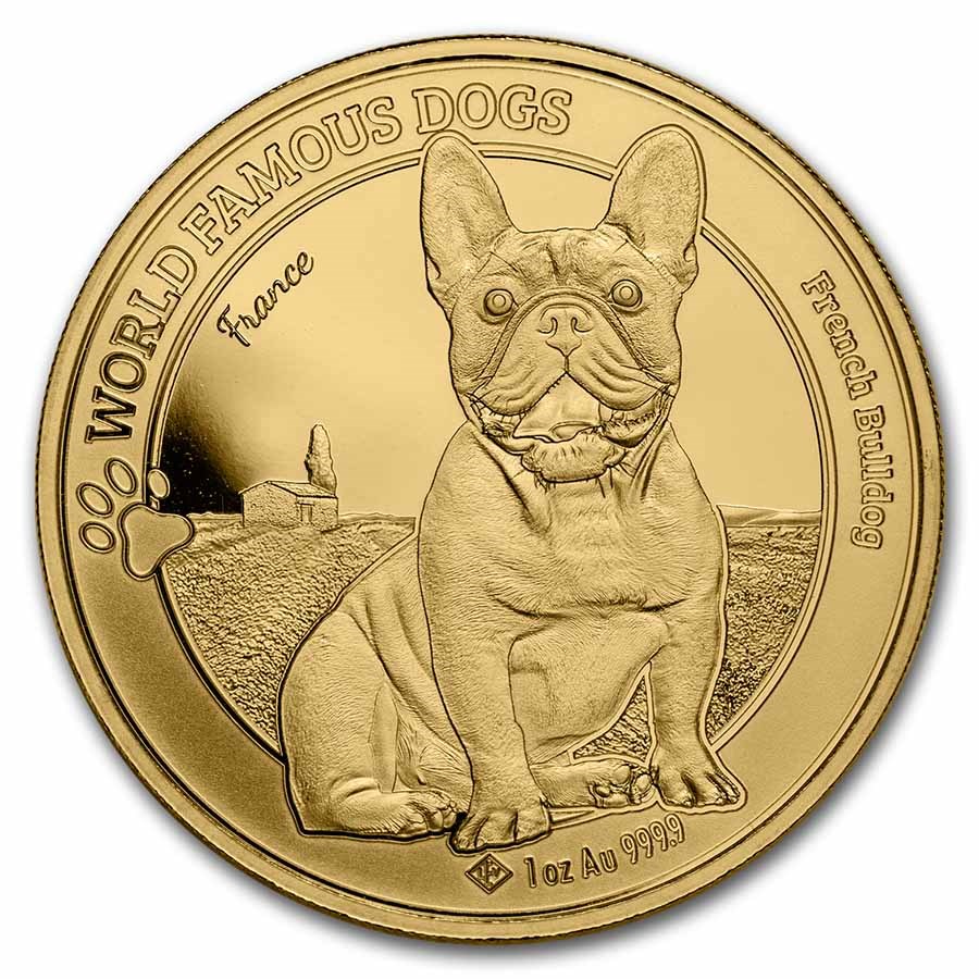 2022 Cameroon 1 oz Gold World Famous Dogs - French Bulldog