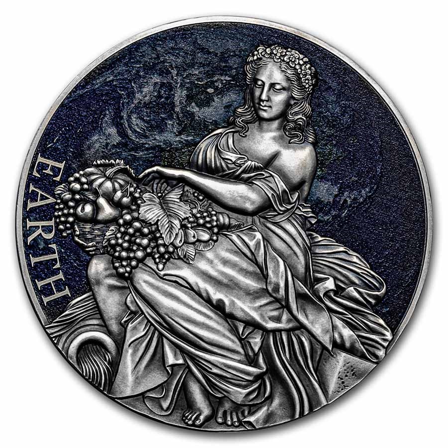 2022 Cameroon 2 oz Antique Silver Planets and Gods; Earth