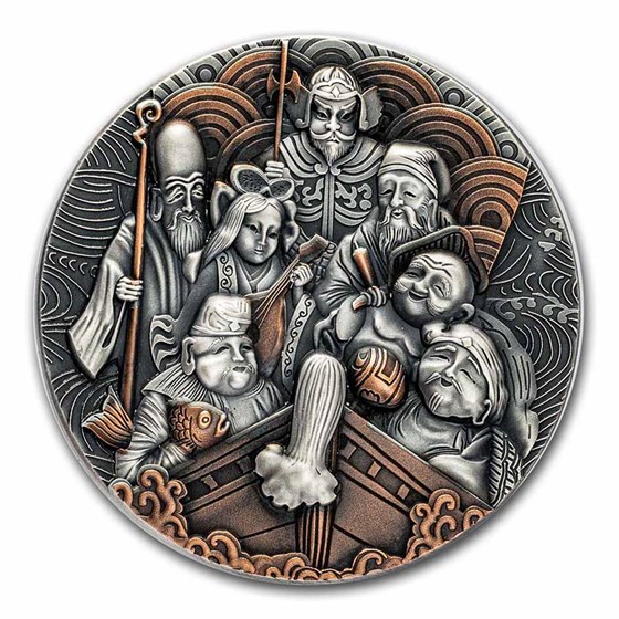 2022 Cameroon 2 oz Silver Antique Seven Lucky Gods 2022 Cameroon 2 oz Silver Antique Seven Lucky Gods
