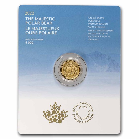 2022 Canada 1/10 oz Gold $5 The Majestic Polar Bear 2022 Canada 1/10 oz Gold $5 The Majestic Polar Bear