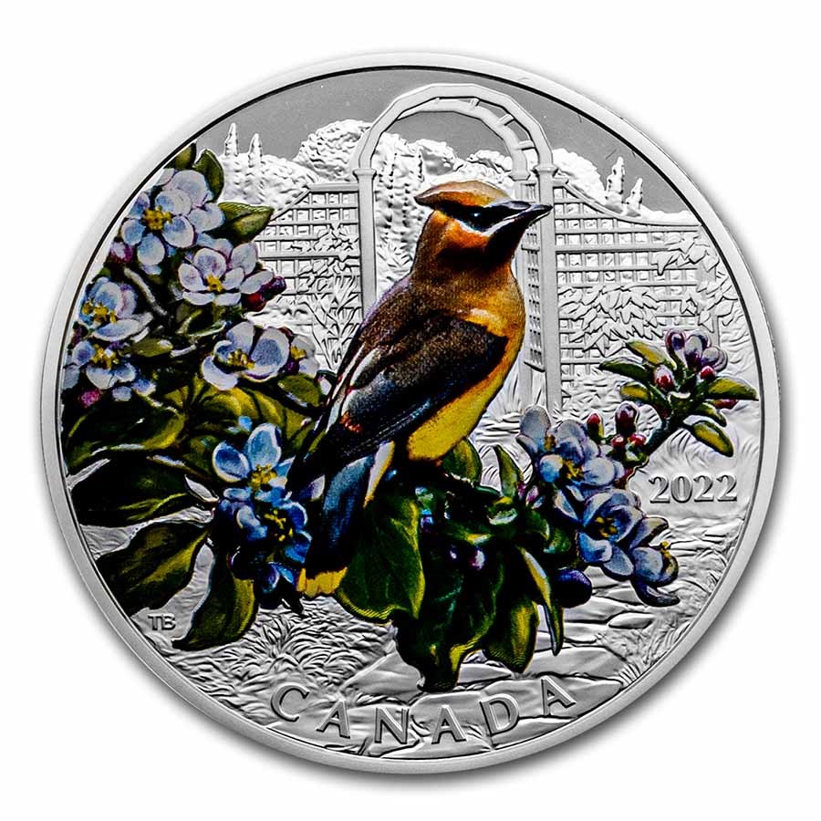 2022 Canada 1 oz Silver $20 Colorful Birds: Cedar Waxwing