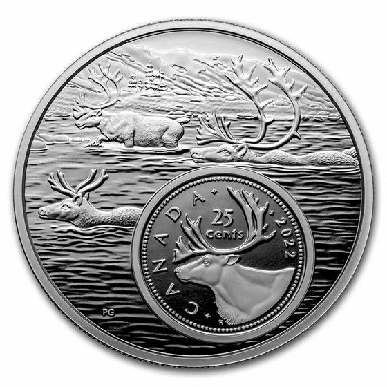 2022 Canada 5 oz Silver The Bigger Picture 25-Cent The Caribou 2022 Canada 5 oz Silver The Bigger Picture 25-Cent The Caribou