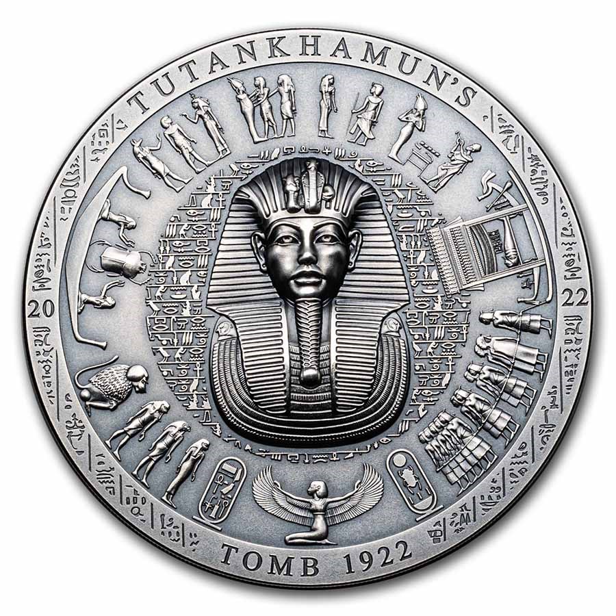 2022 Cook Islands 3 oz Antique Silver Tutankhamun's Tomb