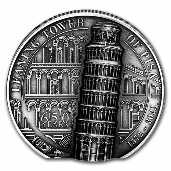 2022 Cook Islands 5 oz Silver Antique Leaning Tower of Pisa 2022 Cook Islands 5 oz Silver Antique Leaning Tower of Pisa