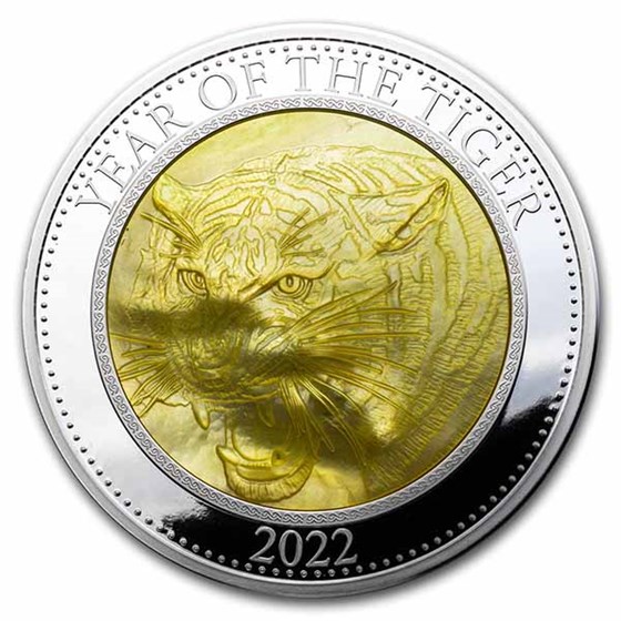 2022 Cook Islands 5 oz Silver Mother of Pearl Year of the Tiger 2022 Cook Islands 5 oz Silver Mother of Pearl Year of the Tiger
