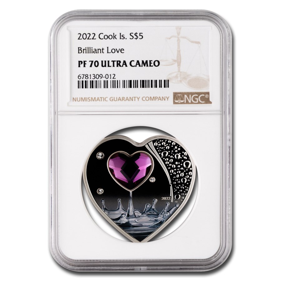 2022 Cook Islands Silver Brilliant Love Heart Shape PF-70 NGC