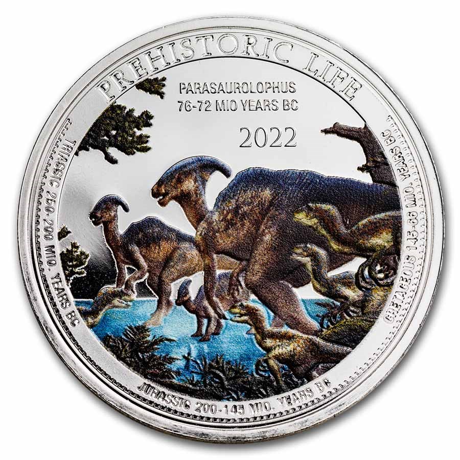 2022 Democratic Rep. of Congo 1 oz Silver Parasaurolophus Color