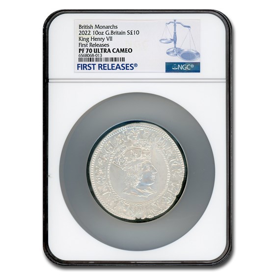 2022 England 10 oz Silver 10 Pounds King Henry VII PF-70 NGC (FR) 2022 England 10 oz Silver 10 Pounds King Henry VII PF-70 NGC (FR)