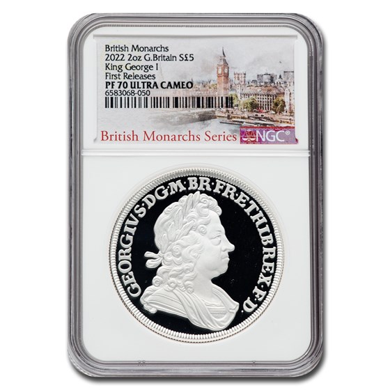 2022 England 2 oz Silver 5 Pounds George I PF-70 UCAM NGC (FR) 2022 England 2 oz Silver 5 Pounds George I PF-70 UCAM NGC (FR)