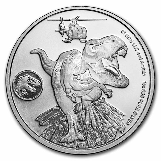 2022 Fiji 1 oz Silver Jurassic World Dominion: T-Rex Chase BU 2022 Fiji 1 oz Silver Jurassic World Dominion: T-Rex Chase BU