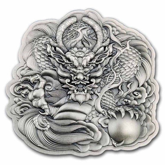 2022 Fiji 2 oz Dragon Shaped Silver High Relief Antiqued Coin 2022 Fiji 2 oz Dragon Shaped Silver High Relief Antiqued Coin