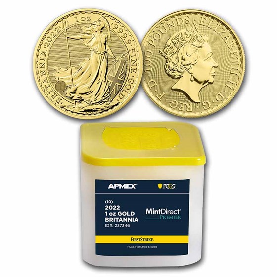 2022 GB 1 oz Gold Britannia (10-Coin MD® Premier Tube + PCGS FS®) 2022 GB 1 oz Gold Britannia (10-Coin MD® Premier Tube + PCGS FS®)
