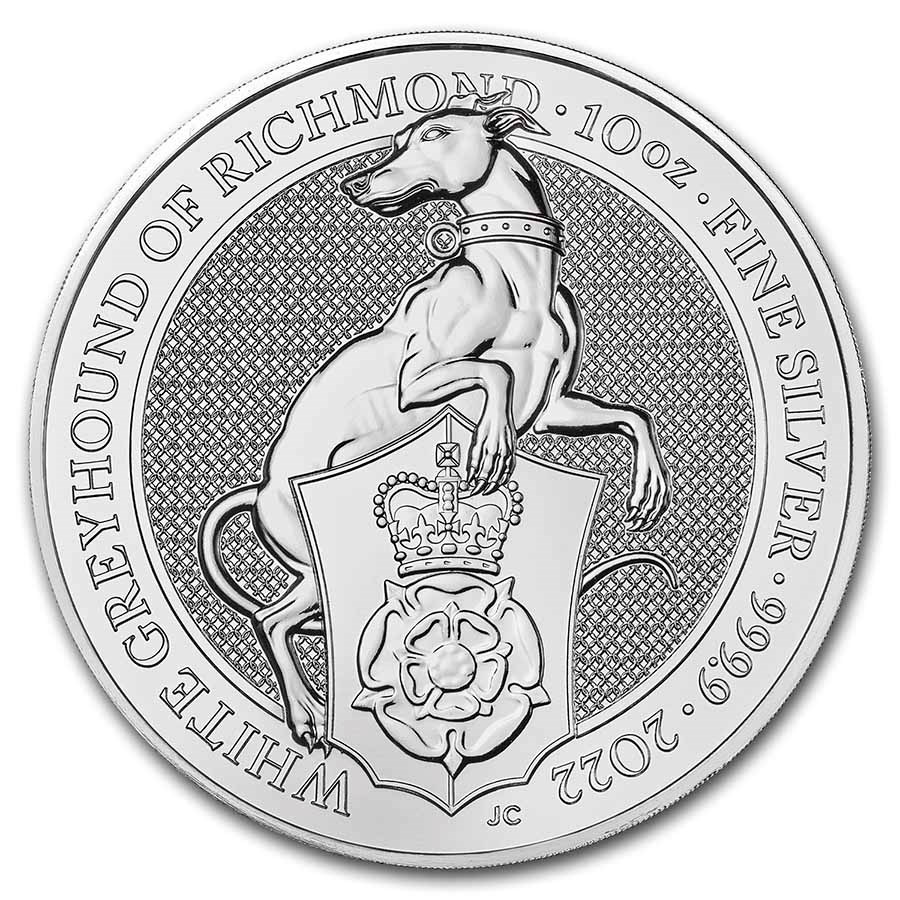2022 GB 10 oz Silver Queen's Beasts The White Greyhound BU