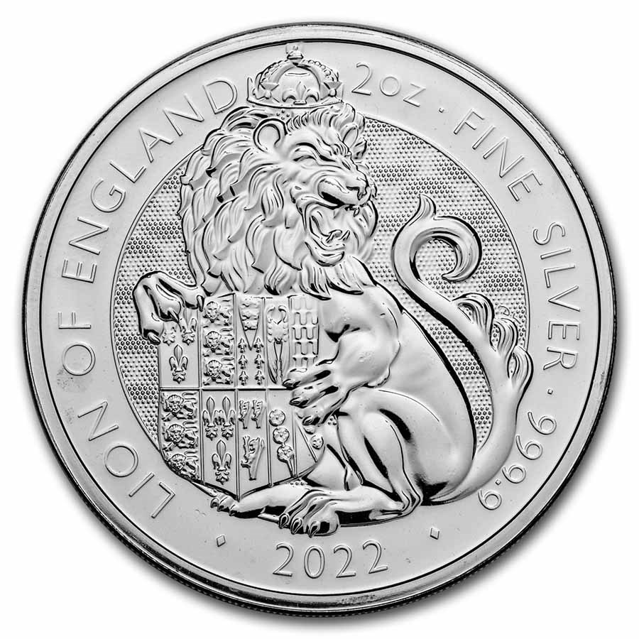 2022 GB 2 oz Ag Royal Tudor Beasts Lion of England Milk Spots
