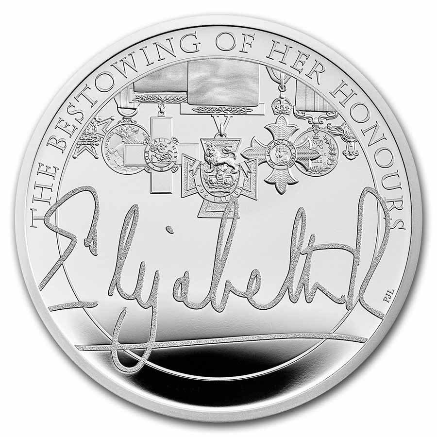 2022 GB £5 Silver Proof The Queen's Reign Honors (Box/COA)