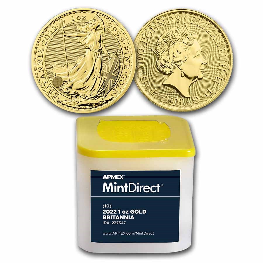 2022 Great Britain 1 oz Gold Britannia (10-Coin MintDirect® Tube)