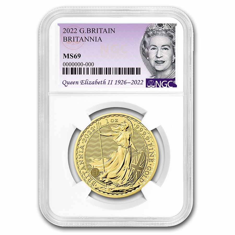 2022 Great Britain 1 oz Gold Britannia NGC MS-69 (Memorial Label)