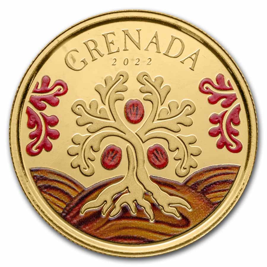 2022 Grenada 1 oz Gold Nutmeg Tree (Colorized)
