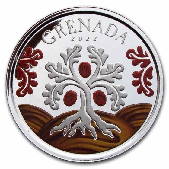 2022 Grenada 1 oz Silver Nutmeg Tree Proof (Colorized)