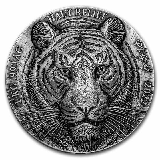2022 Ivory Coast 1 kilo Antique Silver Big Five Asia: Tiger