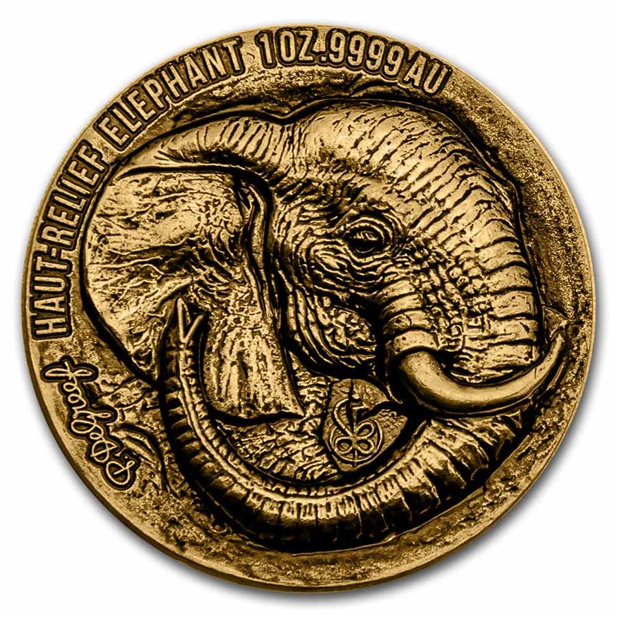 2022 Ivory Coast 1 oz Gold Big Five Africa Haut Relief Elephant