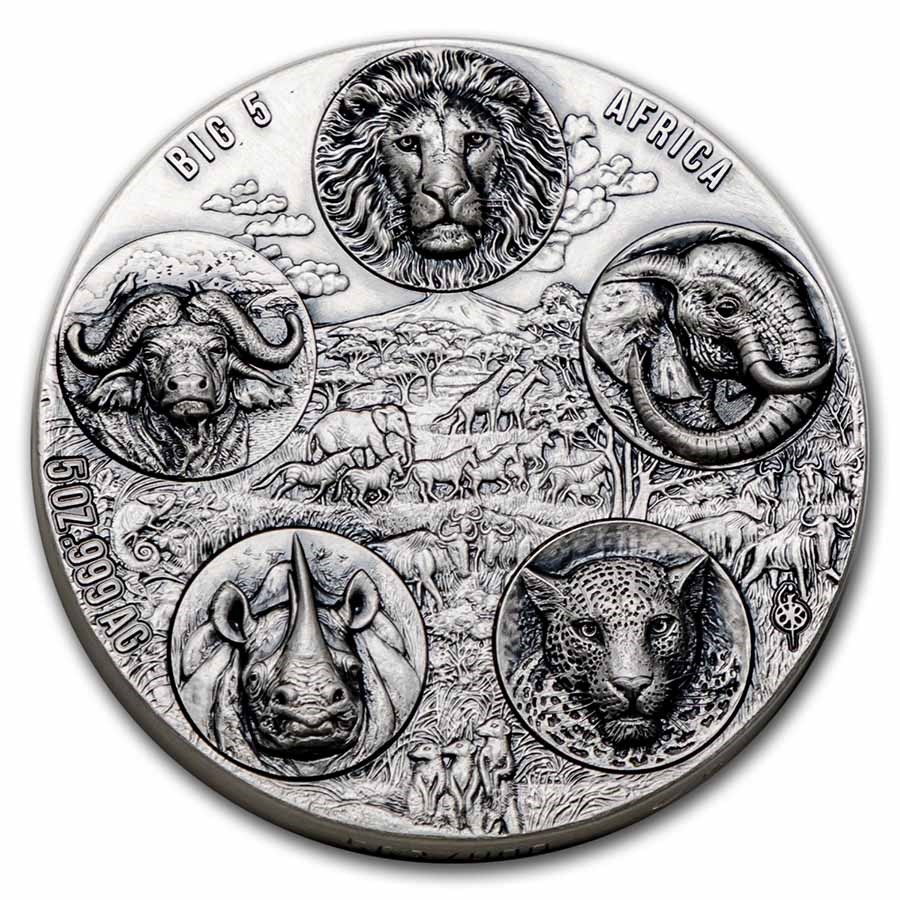 2022 Ivory Coast 5 oz Silver Big Five Africa Completer Coin