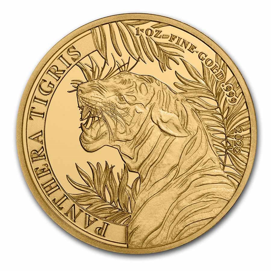 2022 Laos 1 oz Gold 2000 KIP Tiger BU (Panthera Tigris)